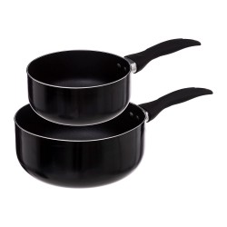 Práctico y versátil, este juego de 2 sartenes negras de 16 y 20 cm es ideal para el día a día. Su diseño antiadherente facilita 
