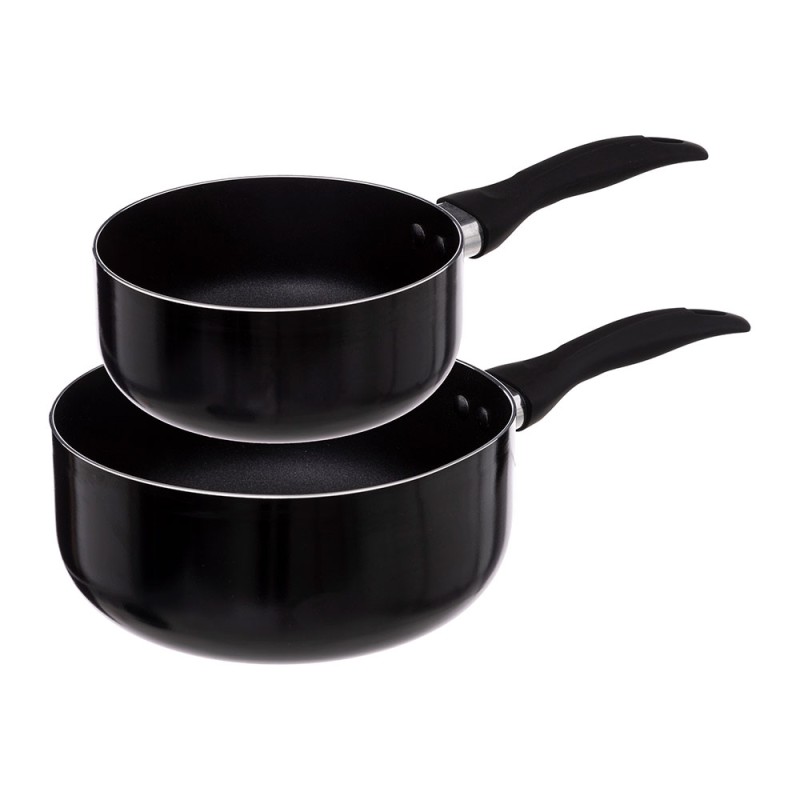 Práctico y versátil, este juego de 2 sartenes negras de 16 y 20 cm es ideal para el día a día. Su diseño antiadherente facilita 