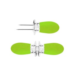 Set de 2 pinchos con mango de plástico verde y 2 puntas de acero inoxidable ideales para sostener tu elote sin necesidad de ensu