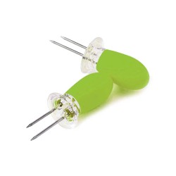 Set de 2 pinchos con mango de plástico verde y 2 puntas de acero inoxidable ideales para sostener tu elote sin necesidad de ensu