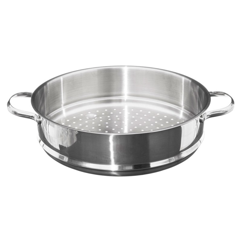 La vaporera de 28 cm, ideal para cocinar al vapor de manera saludable y conservar los nutrientes de los alimentos. Su diseño res
