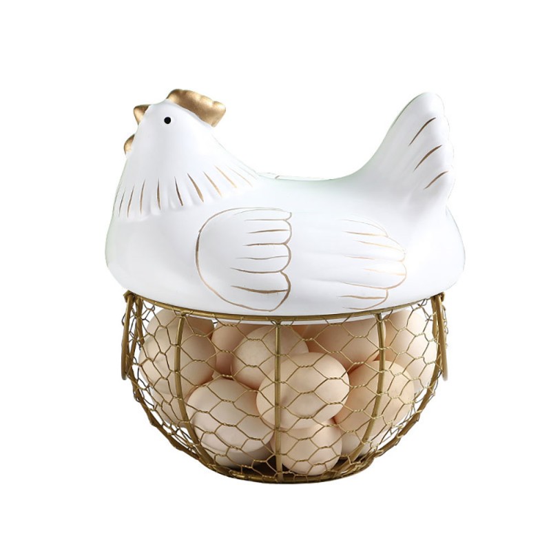 La cesta de huevos portátil es un accesorio práctico y decorativo para la cocina. Fabricada con hierro y detalles en cerámica, c