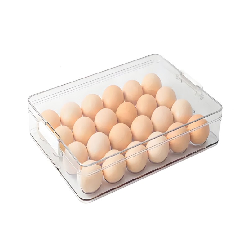 Huevera para 24 huevos, ideal para conservalos en un mismo liugar, con tapa, apilable, su material es resistente y fácil de limp