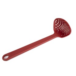 Colador en forma de cucharón, práctico y funcional para servir y escurrir alimentos con facilidad. Su diseño versátil permite fi