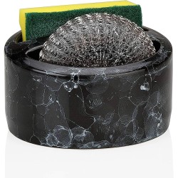 El porta esponja Bubble de cerámica en color negro es un accesorio elegante y funcional para el fregadero. Su diseño compacto pe