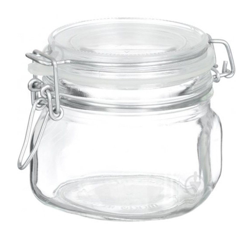 Contenedor hermético de vidrio de 0.5 lt. Ideal para que su contenido se mantenga fuera de la humedad y de grasas gracias a cerr