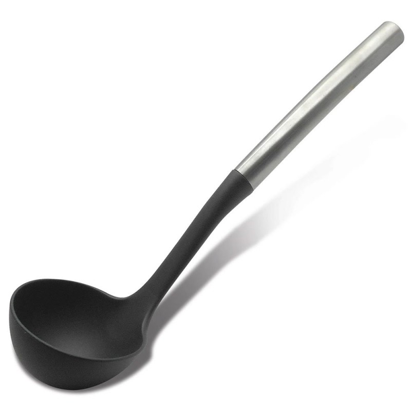 Cucharón, esta hecho de nylon y acero inoxidable, ideal para tu cocina. Su mango ergonómico y resistente ofrece un agarre cómodo