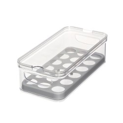 Este contenedor organizador almacena hasta 18 huevos en el refrigerador y su diseño apilable maximiza el espacio de almacenamien