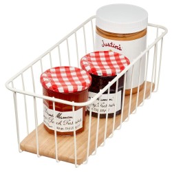 Este organizador de cocina está diseñado para la despensa y cestas de alambre, con un tamaño compacto y una parte superior abier