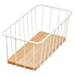 Este organizador de cocina está diseñado para la despensa y cestas de alambre, con un tamaño compacto y una parte superior abier