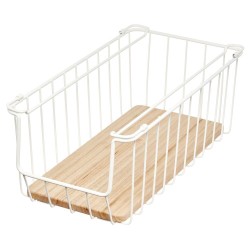 Este organizador de alambre con base de madera de acacia es la combinación perfecta de funcionalidad y estilo. Su diseño con un 