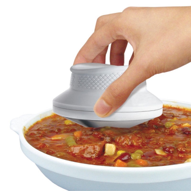Es un disco metálico con mango de plástico, ideal para retirar el exceso de grasa de los alimentos.
Incluye un mini eliminador p