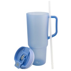 Termo Con Tapa Y Popote Azul 1.2 L