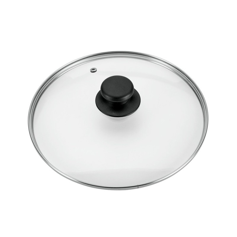 Tapa de vidrio templado con salida de vapor, mango bakelita. Ideal para sartenes y ollas de 30 cm.