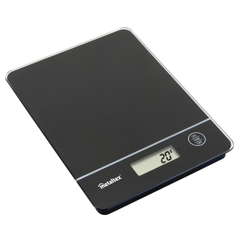 Báscula digital de vidrio templado metaltex con capacidad máxima de peso hasta 5 kilos con display digital para lectura fácil. L