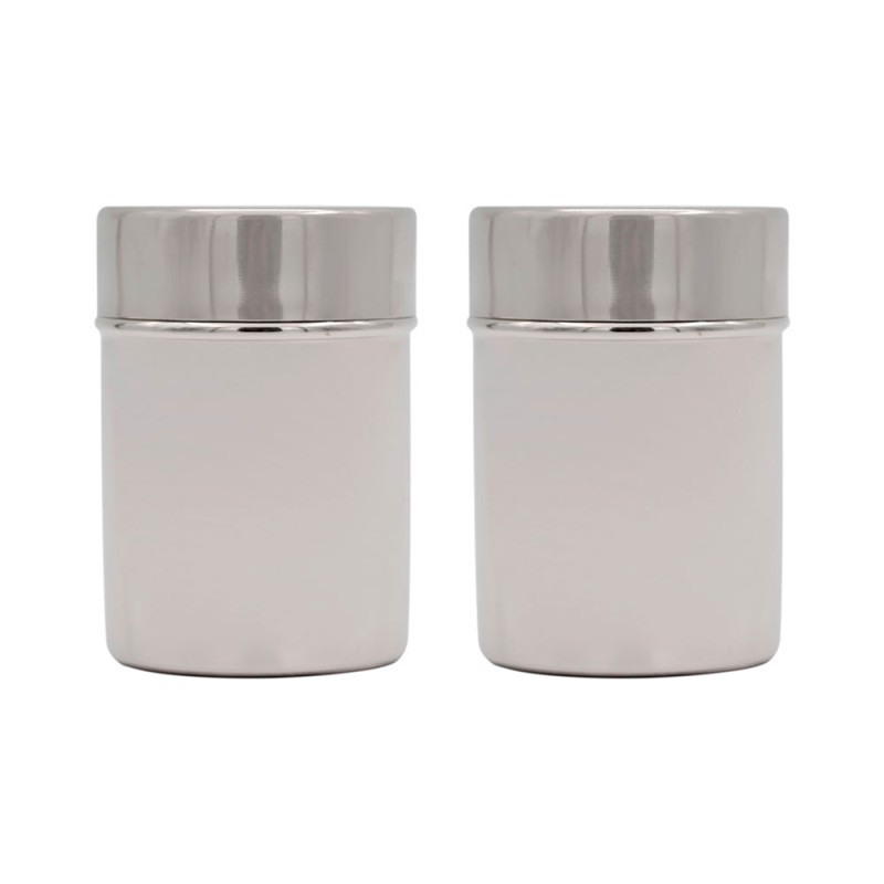 Juego de salero y pimentero en acero inoxidable ambos con tapa, capacidad de 300ml, marca Qualité, elegantes y con un diseño úni