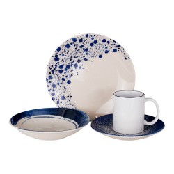 Vajilla de cerámica 16 piezas, marca Anfora, modelo Blue Wave, 4 platos trinche, 4 platos pasteleros, 4 platos soperos, 4 tazas.