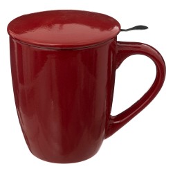 Taza De Ceramica Con Tapa Y Difusor Roja