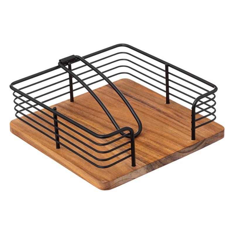 Añade un toque elegante a tu mesa con el servilletero de metal con madera de 5Five. De color negro y fabricado en madera y acero