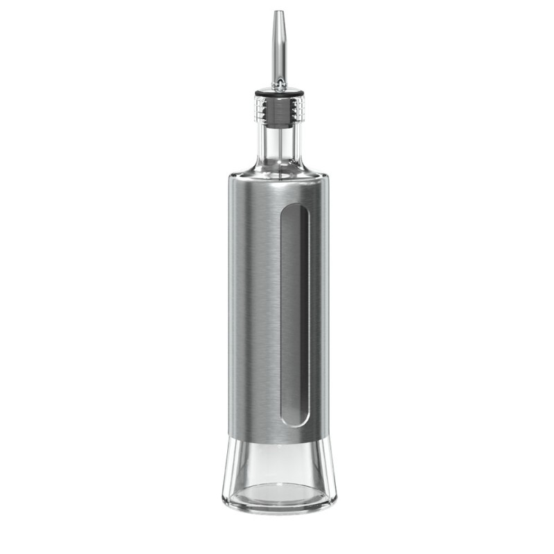 Sirve tus aderezos con estilo con esta aceitera de vidrio en color plata y transparente de la marca 5FIVE. Fabricada en vidrio y