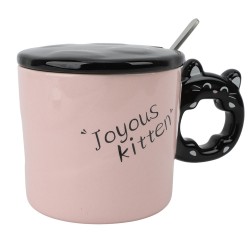 Dale un toque encantador a tus mañanas con esta adorable taza de gato, acompañada de una tapa en color negro