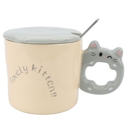 Dale un toque encantador a tus mañanas con esta adorable taza de gato, acompañada de una tapa en color Azul