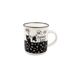 Disfruta tus bebidas favoritas con esta encantadora taza de cerámica con diseño de perro y gato. Perfecta para amantes de los an