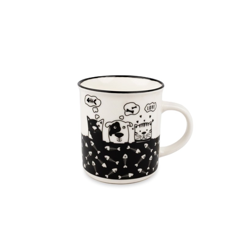 Disfruta tus bebidas favoritas con esta encantadora taza de cerámica con diseño de perro y gato. Perfecta para amantes de los an