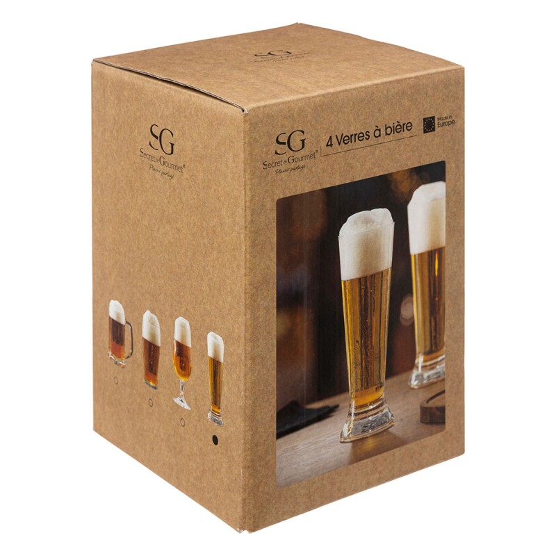 Disfruta de tus bebidas con el juego de 4 vasos Pilsner de Secret de Gourmet. De color transparente y fabricados en vidrio, esto