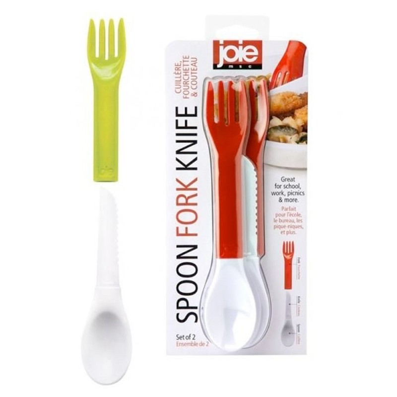 Un diseño 3 en 1 que cuenta con un tenedor, cuchara y cuchillo todo en uno; desmonta la cuchara para utilizar el cuchillo

Ideal